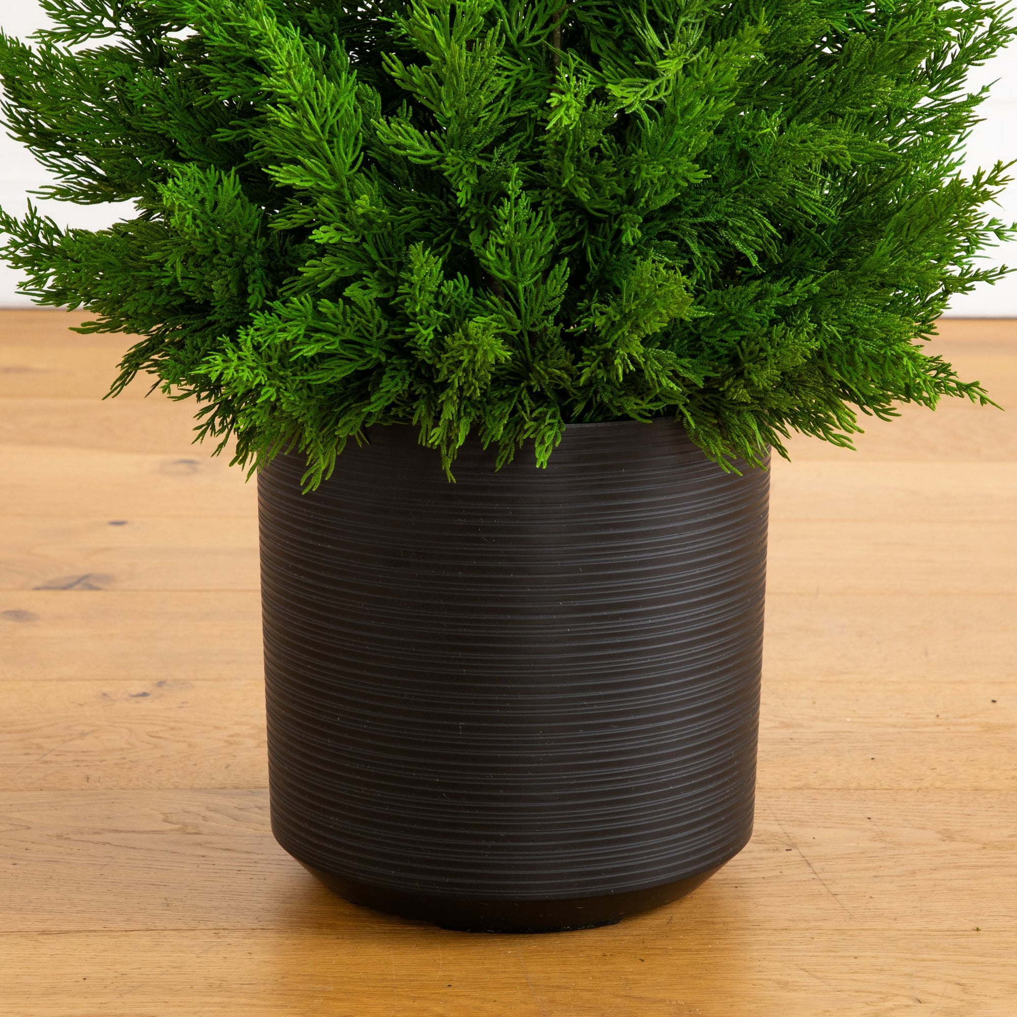 3ft. Artificial Real Touch Winter Cypress Bush in Black Decorative Planter
