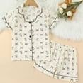 thumbnail image 2 of Bainana Girls 2 Pieces Sleep Outfit Set Cartoon Print Short Sleeve Button Down Shirts And Shorts Set Soft Leisure Toddler Girls Holiday School Daily Loungewear Size 4-5 Years White, 2 of 8