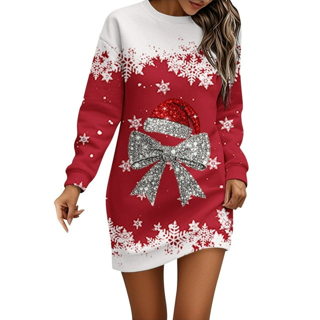 Krdevn Décoration de Noël, Robe à Capuche Décontractée Imprimée de Noël pour Femmes