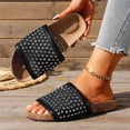 thumbnail image 4 of Slides for Women Cork Footbed Sandals Open Toe Rhinestone Mesh Band Comfortable Arch Support Slip on Summer Casual Slippers Black Size 6.5, 4 of 6