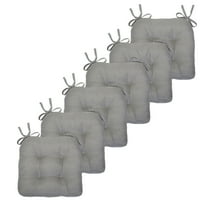 Kate Aurora Country Living Plush Solid Colored Country Farmhouse Chair Cushions/Pads With Tear Proof Ties - 6 Piece, Gray