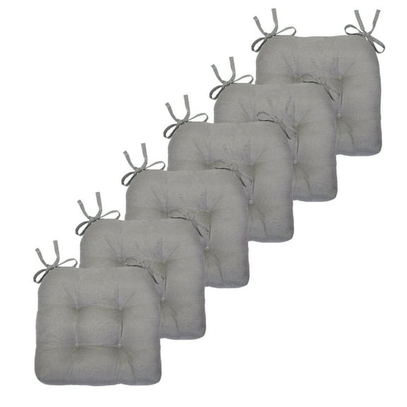 Kate Aurora Country Living Plush Solid Colored Country Farmhouse Chair Cushions/Pads With Tear Proof Ties - 6 Piece, Gray