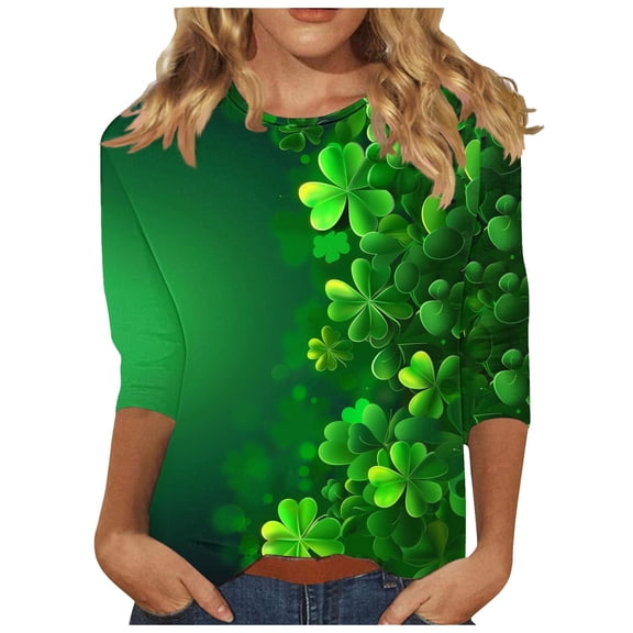 FDGIU Women's St. Patrick's Day T-Shirt - Short Sleeve Crew Neck Shamrock Graphic Tee