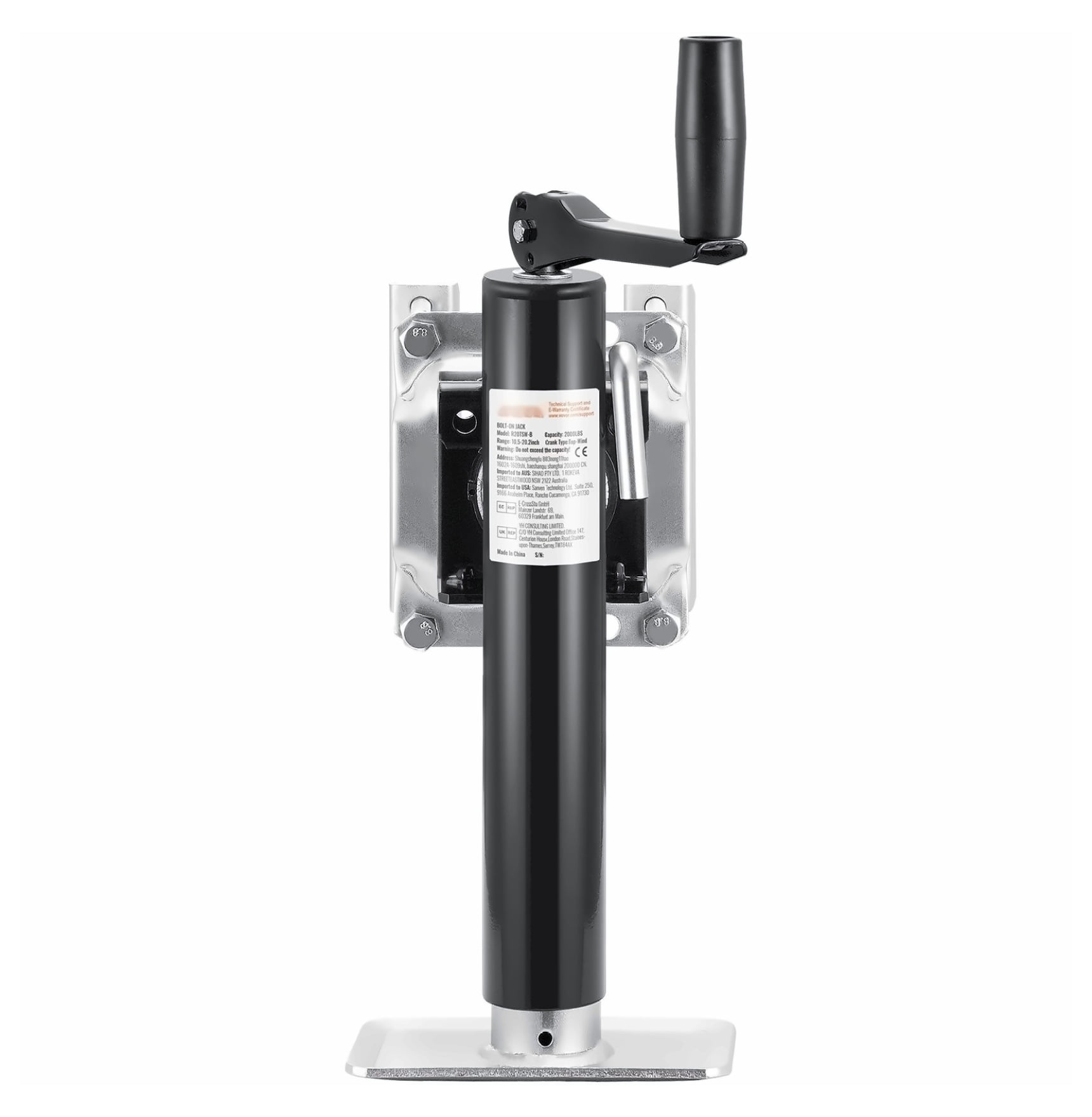 Trailer Jack 2000lbs Bolt-On Tongue Jack 10" Lift Heavy Duty RV Travel Trailer