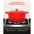 thumbnail image 4 of Enameled Cast Iron Dutch Oven, 6 Quart Pot with Lid and Dual Handles, Heavy-Duty Durable Cookware Pan, Oven Induction Compatible up to 500Fahrenheit, for Braising, Stews, Bread Baking, Red, 4 of 12