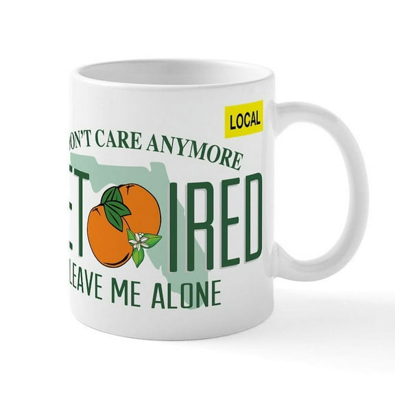 CafePress - Funny Florida Retired License Plate Mugs - 11 oz Ceramic Mug - Novelty Coffee Tea Cup