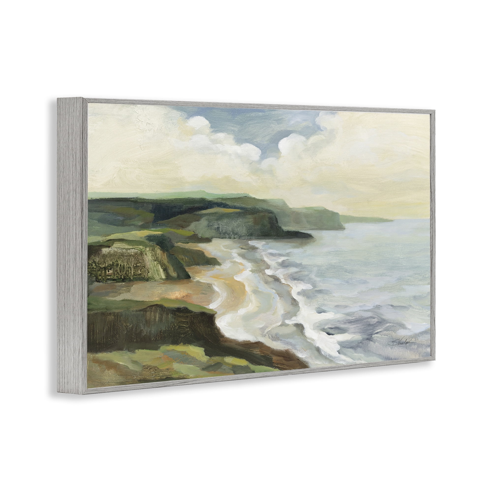 Stupell Industries Irish Coast Cliffs Landscape Painting Gray Framed Art Print Wall Art, 30 x 20