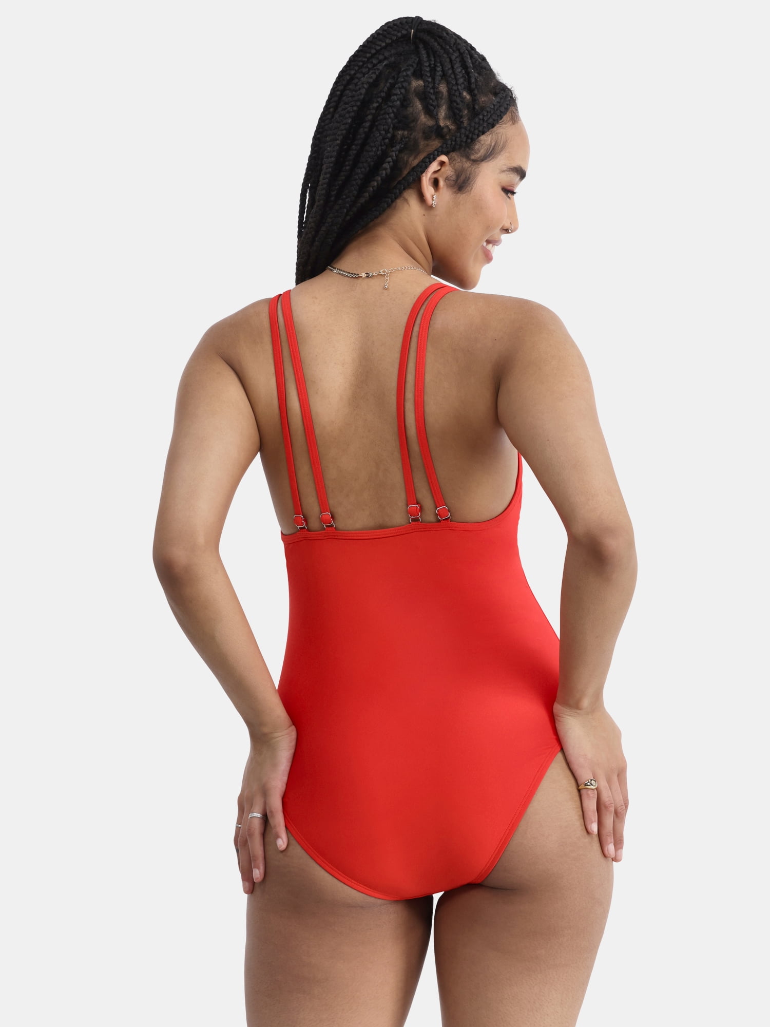 No Boundaries Women's High Leg One Piece Swimsuit, Sizes XXS-XXL