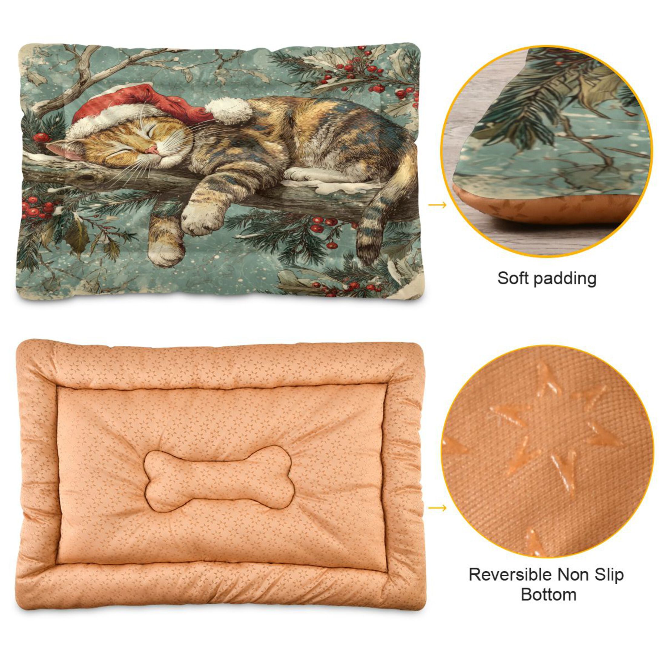 Qxltty Christmas Cute Cat Ped Pad Wear-resistant and Hard to Bite Through Sleeping Pad for Small Medium Large Dogs Winter Pet Bed 36×24in