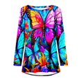 thumbnail image 4 of TSADFHJI Hauts d'Été pour Femmes en Solde Printemps et Automne Imprimé Col Rond Manches Longues Raglan devant et derrière T-Shirt Mi-Long G Bleu, 4 of 5