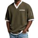 thumbnail image 2 of Ceisia Men's Casual Fashion Waffle Knit Short Sleeve Shirt - V-neck Color Block Top with Sleeve Zipper Pocket Army Green M Gifts, 2 of 8
