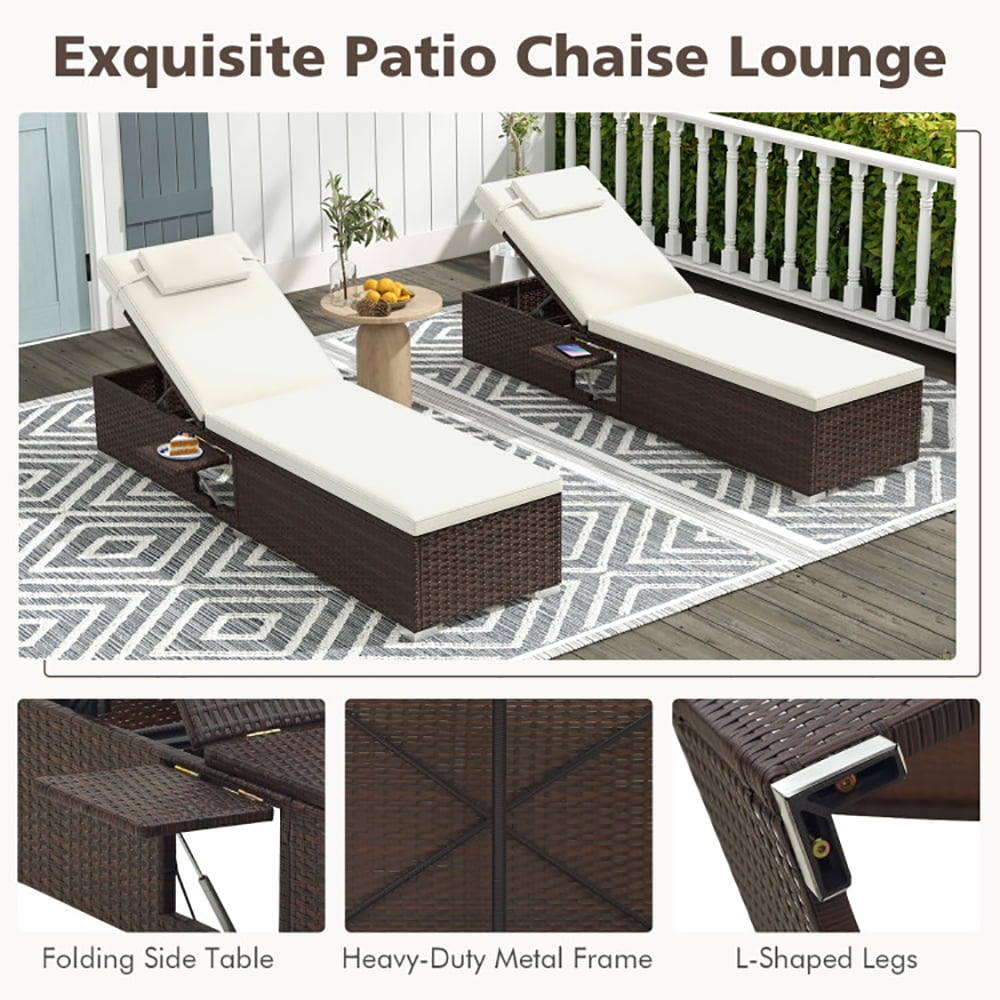 Aimee Lii Outdoor PE Rattan Chaise Lounge with 6-level Backrest, Patio Loungers, Off White