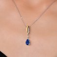 thumbnail image 3 of 925 Silver and 10K Yellow Gold Blue Created Sapphire and White Lab Grown Diamond Pendant Necklace for Women | 2.56 Cttw | Gemstone September Birthstone | Pear Shape 9X6MM | With 18 inch Chain, 3 of 6