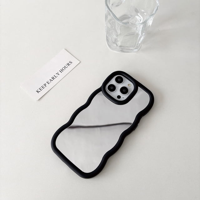 New Wave Pattern Makeup Mirror Case for iPhone15promax, 14plus, High-end 13/12 Soft Case, 11