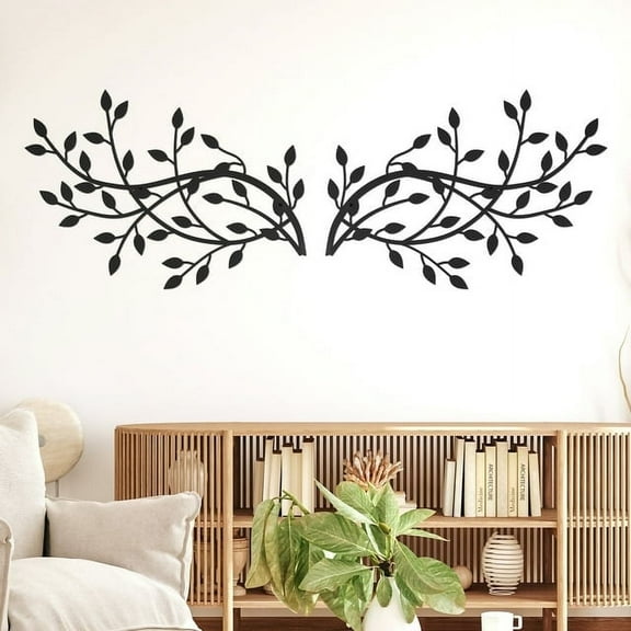 Keyohome 2 Pack Metal Wall Art Tree Leaf Wall Decor Vine Olive Branch Leaf Wall Sculpture Sturdy Home Decor, Black