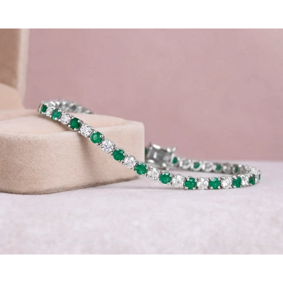 10ct Round Lab Created Diamond Emerald Tennis Women's Bracelet 14K White Gold Plated