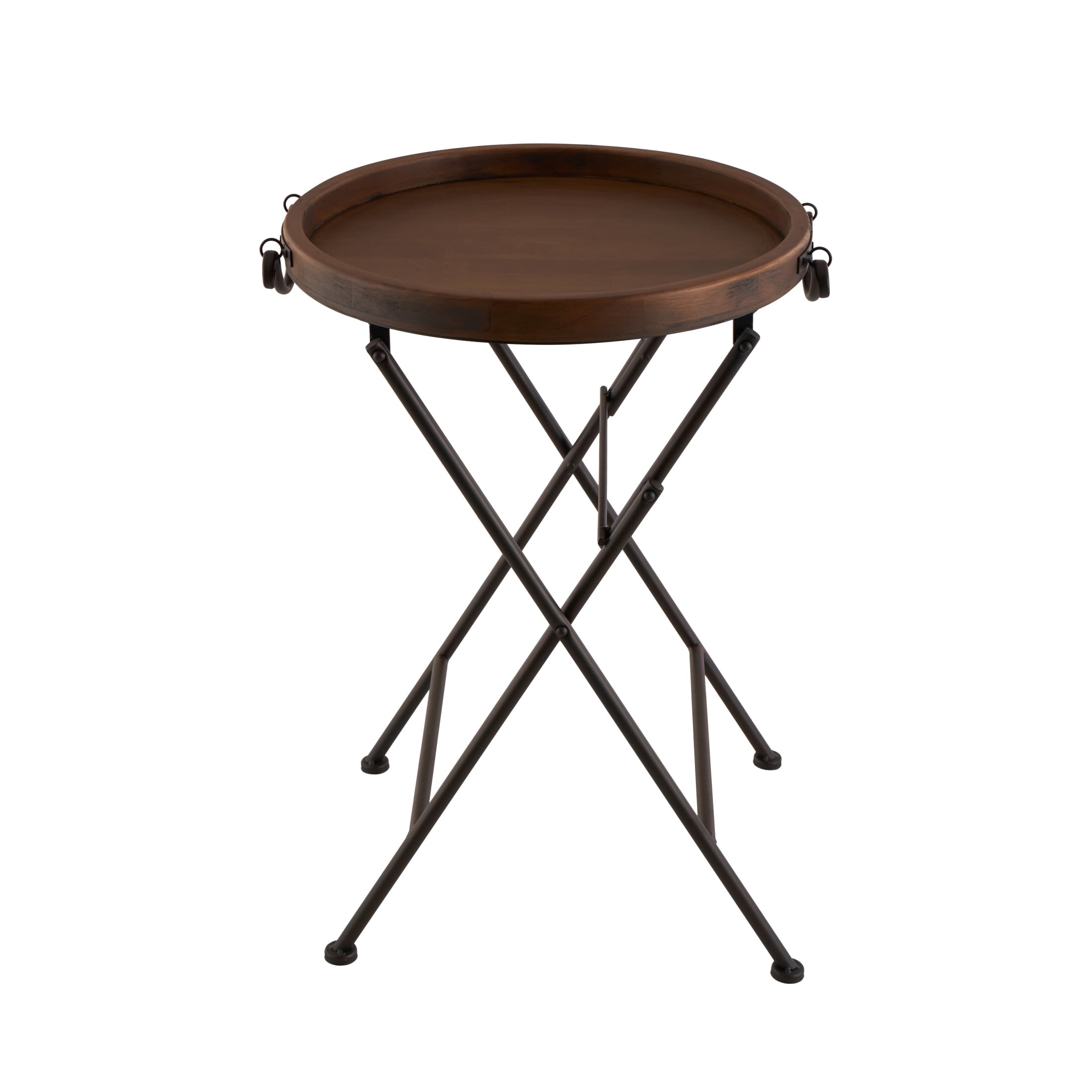 DecMode 20" x 28" Black Metal Accent Table with Brown Wood Top, 1-Piece