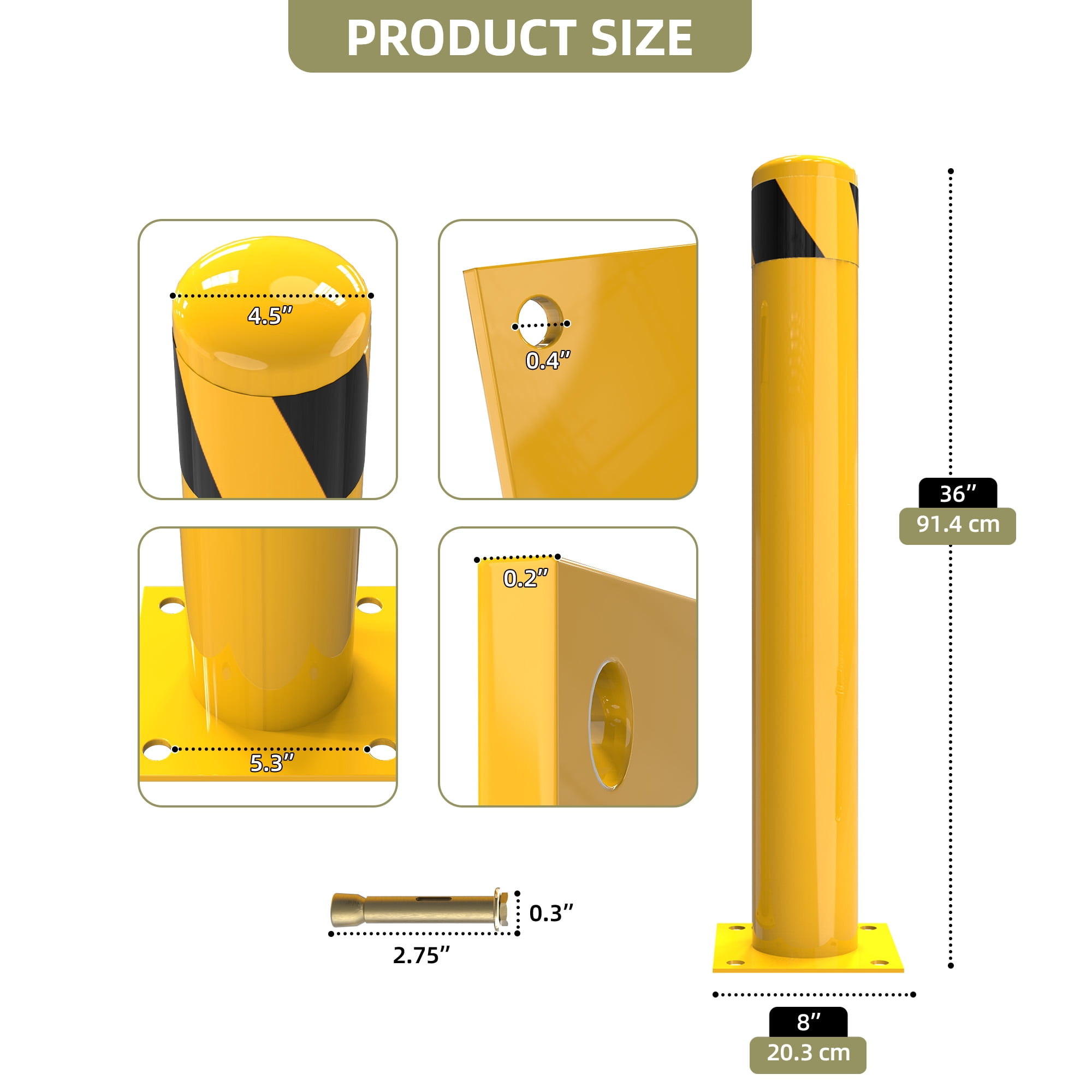 Uforic 1-Piece 36" x 4.5" Steel Safety Bollard Post – Fluorescent Yellow Traffic Barrier for Parking Lots