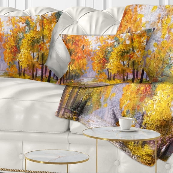 Designart Full of Fallen Leaves - Landscape Printed Throw Pillow - 12x20