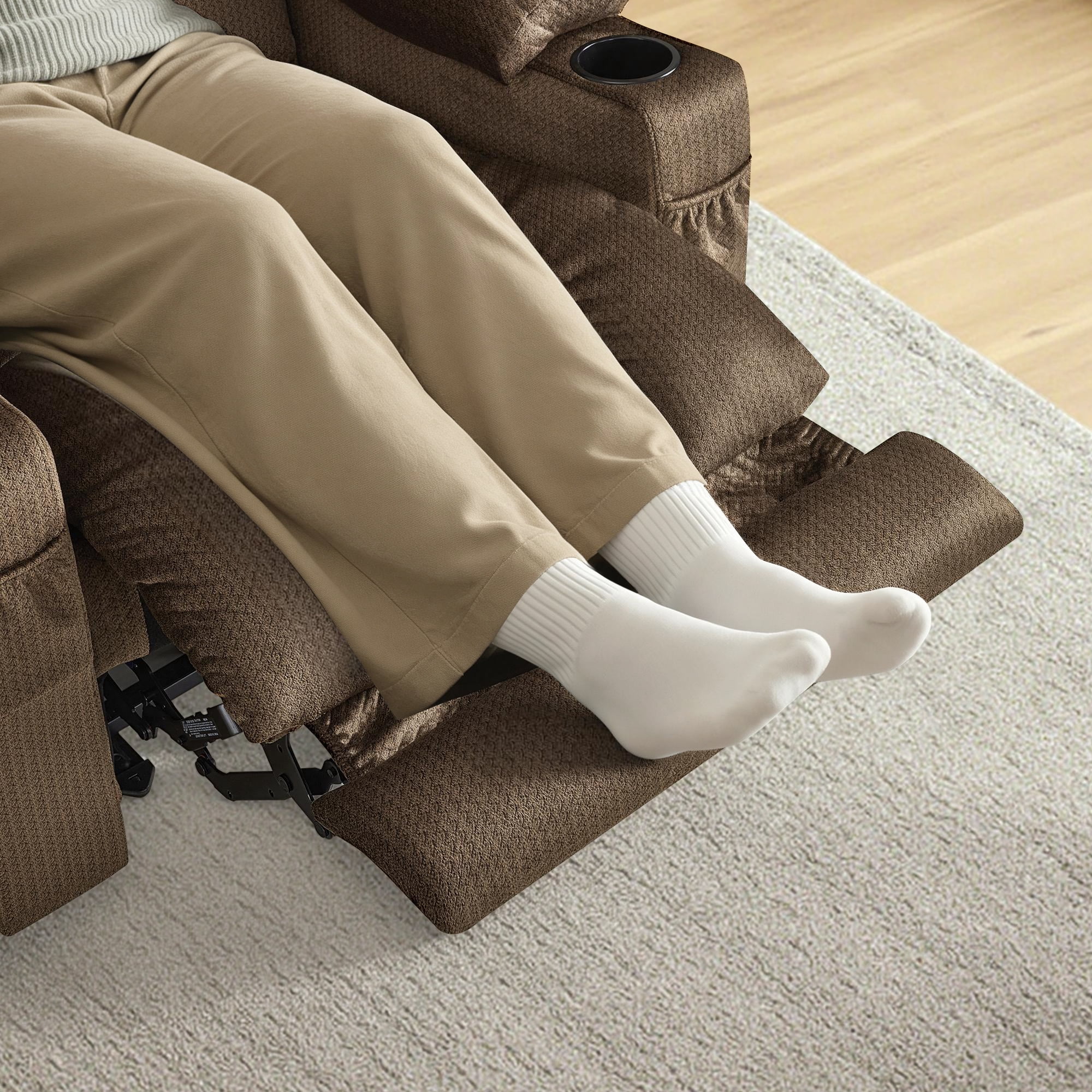 MCombo Electric Power Recliner Chair w/ Massage USB Cup Holders for Living Room Brown Fabric 6079