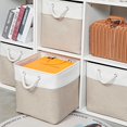 thumbnail image 6 of 13 x 13 Inch Storage Cubes，6 Pack Cube Storage Bins for Shelves，Fabric Collapsible Storage Bins with Handles, Foldable Storage Basket for Organizing Clothes, Toys, Books (White&Beige), 6 of 12