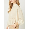 thumbnail image 4 of Women Polka Dot Sheer Chiffon Sleeve Mock Neck Keyhole Blouse Top, 4 of 5