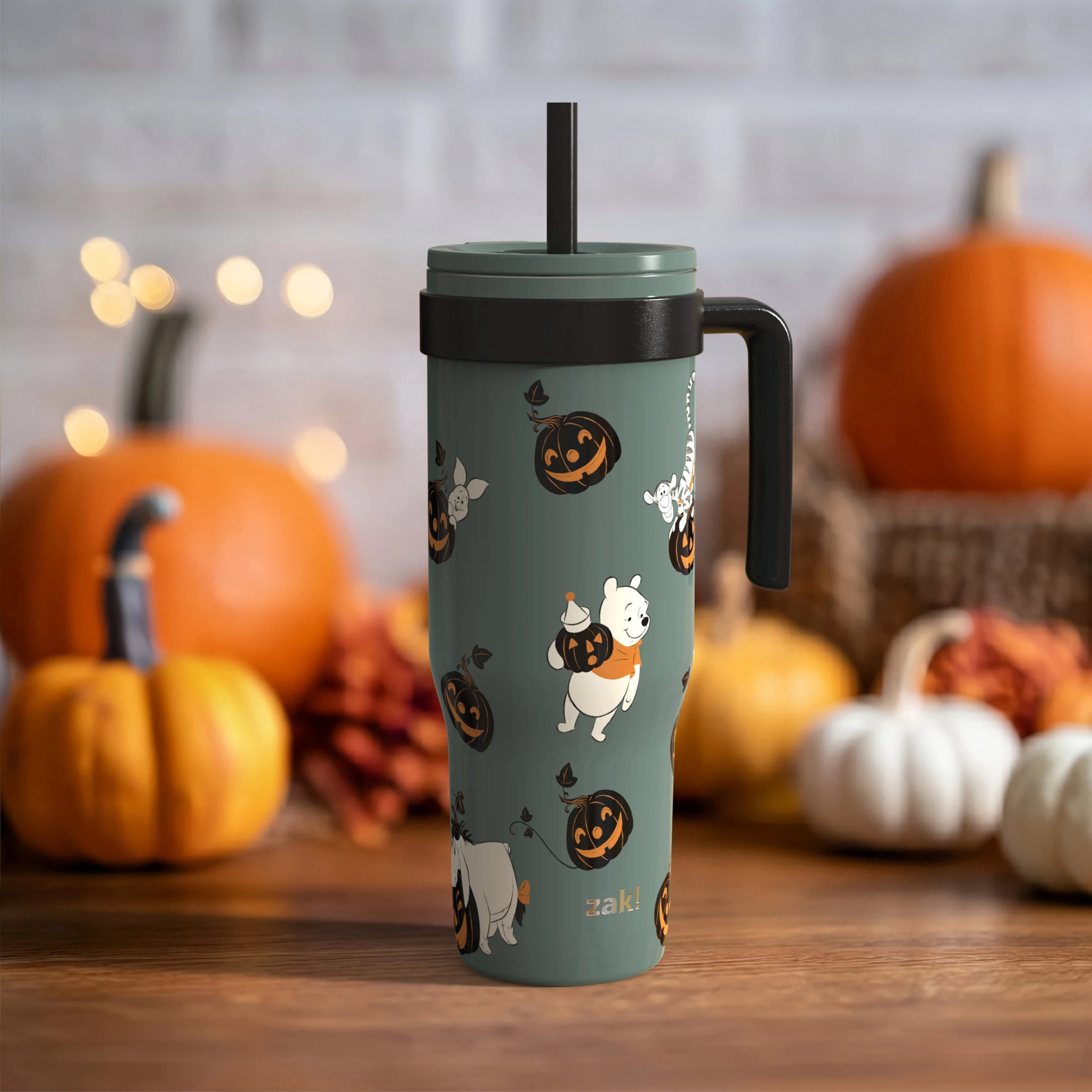 Zak Designs 30oz SS Straw Tumbler with a Handle, Green Pooh