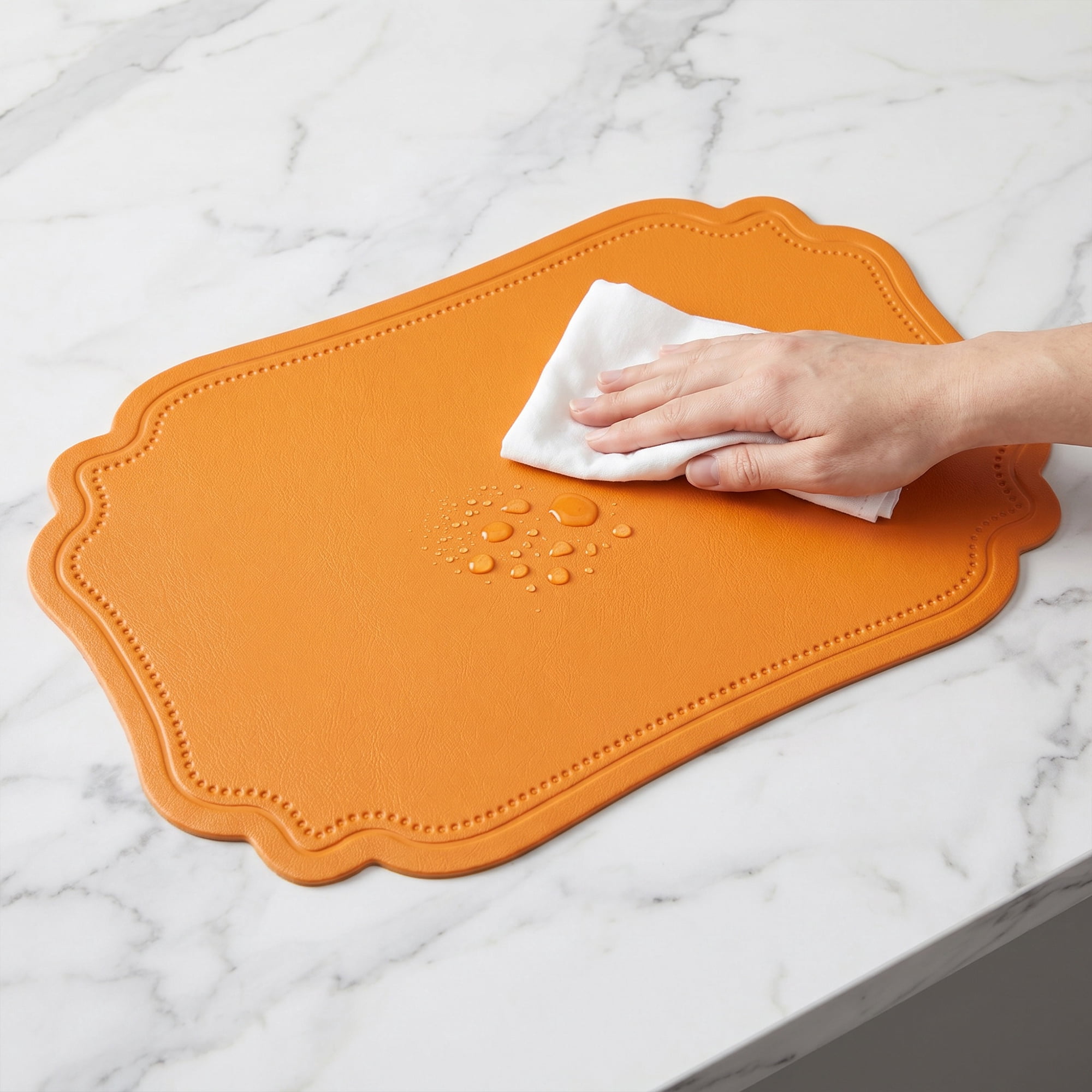 Unique Bargains Set of 6 Solid Placemats Leather Placemats for Kitchen Dining Orange