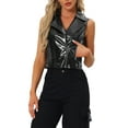 thumbnail image 1 of INSPIRE CHIC Chaleco Corto Sin Mangas de Cuero Sintético Metálico con Solapa para Mujeres M Negro, 1 of 6