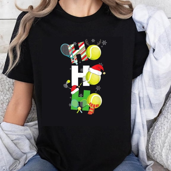 100% Cotton Tennis Christmas Holiday Pattern Design T-Shirt