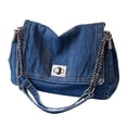 thumbnail image 1 of Bolso de hombro de mezclilla para mujer, bolso de mano estilo hobo de moda para deportes al aire libre y trabajo. Azul profundo, 1 of 9
