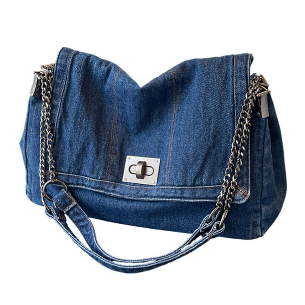 Bolso de hombro de mezclilla para mujer, bolso de mano estilo hobo de moda para deportes al aire libre y trabajo. Azul profundo