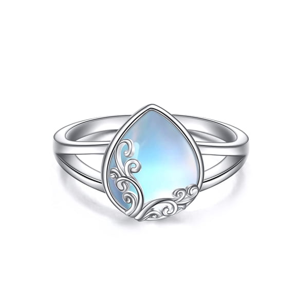 YAFEINI Moonstone Ring Sterling Silver Rainbow Moon Stone Filigree Band Ring Moonstone Engagement Gemstone Jewelry Gifts for Women
