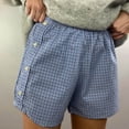 thumbnail image 4 of DHFJKG Women's Shorts Summer Casual Beach Bottoms High Waisted Plaid Side Button Elastic Waist Loose Fit Loungewear Shorts Trendy Trousers, 4 of 8