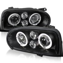 Spec-D Tuning Black Dual Halo Projector Headlights Compatible with 1993-1998 Volkswagen VW Golf, 1995-1998 Volkswagen Cabrio, Left Right Pair Headlamps Assembly