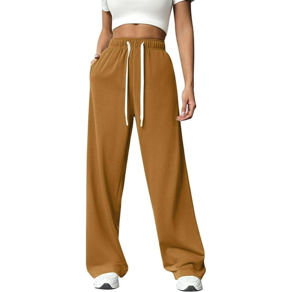 Wide Leg Sweat Pants for Womens High Waisted Baggy Sweatpants Casual Drawstring Workout Pants with Pockets