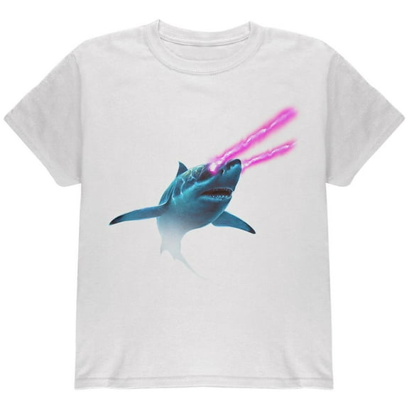 Galaxy Shark Great White Laser Beams Youth T Shirt White YSM