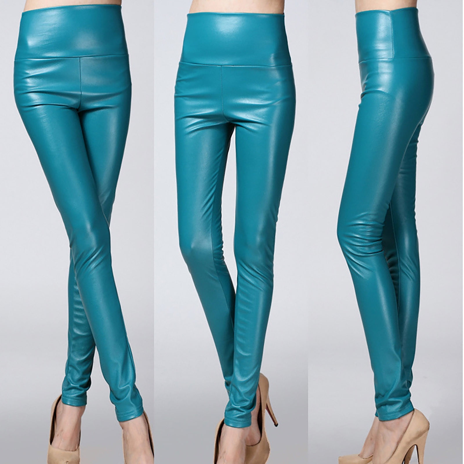 iHPH7 Leather Leggings Faux Leather Leggings for Women Pleather Leggings Leather Stretch Pants for Women Yoga Leggings for Women Yoga Pants Women Womens Leather Pants Blue 2 S