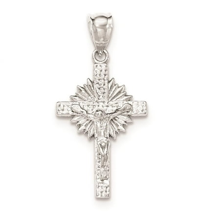 925 Sterling Silver Polished INRI Block Cross w/Rays Crucifix Charm Pendant