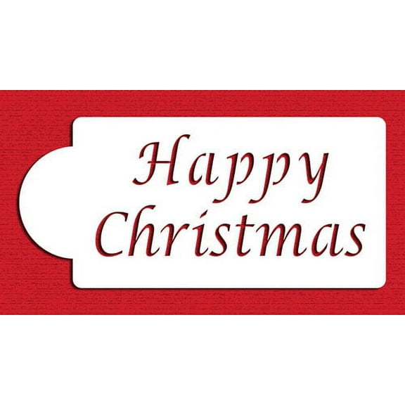 Designer Stencils C087 Happy Christmas Cake Stencil, Beige/semi-transparent