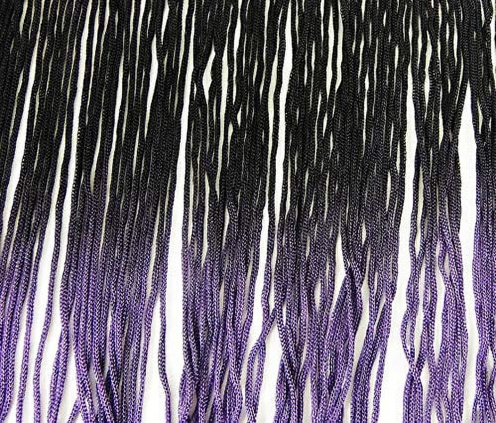 Tie-Dye Ombre Multicolor Chainette Thread Yarn Tonal Loop Fringe- 7" Long -Sewing Quilting Renaissance Dance Hawaiian Costumes Outfit Drapery -Hand Dyed- Black & Purple Shades- 1 Yard