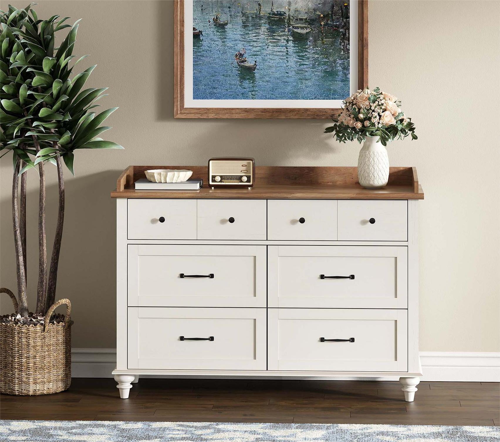 White 6 Drawer Dresser for Bedroom, Wooden Chest of Drawers for Living Room