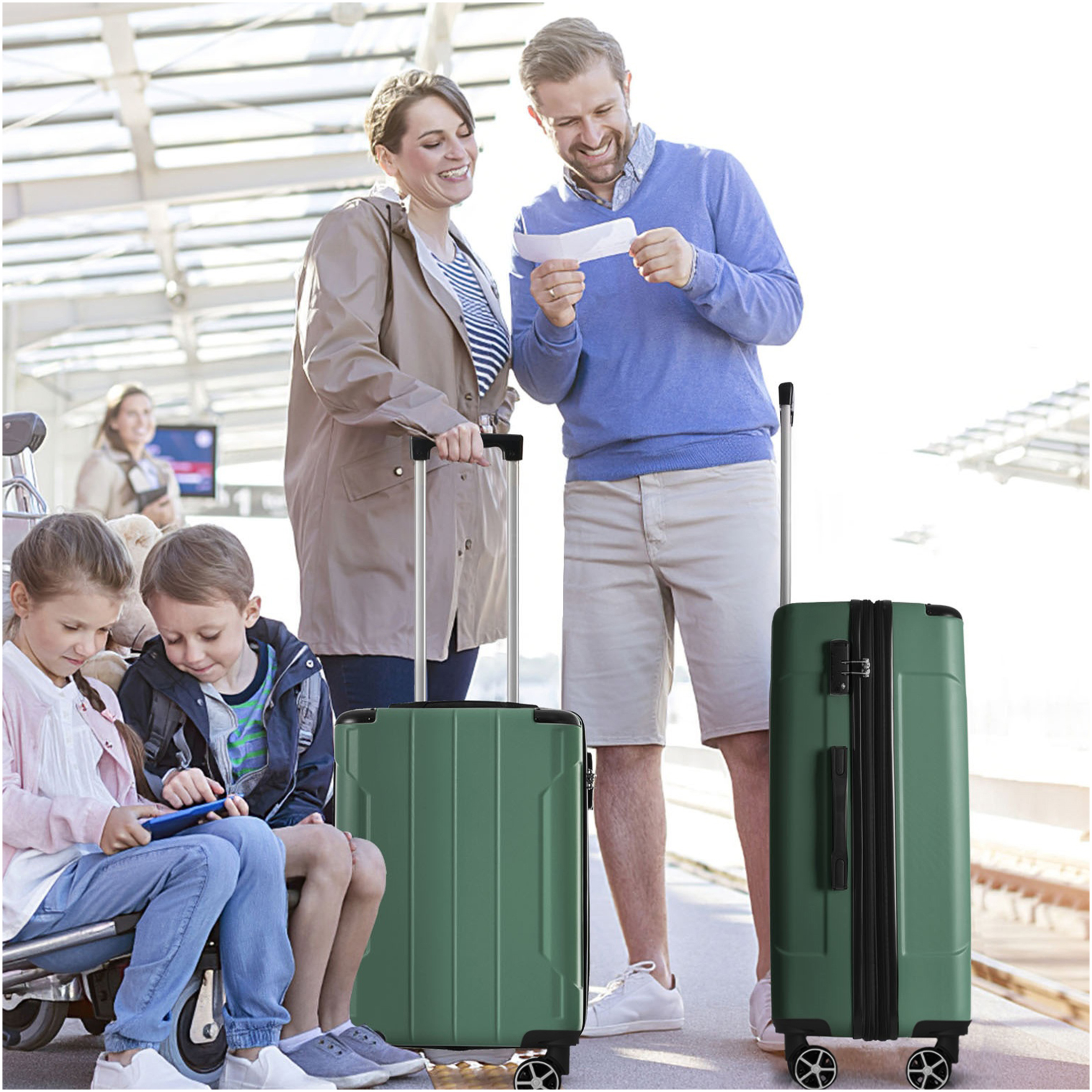 JERFIT 24" Expandable Hardshell Suitcase, Lightweight ABS Checked Luggage with TSA Lock & 8 Spinner Wheels, Green