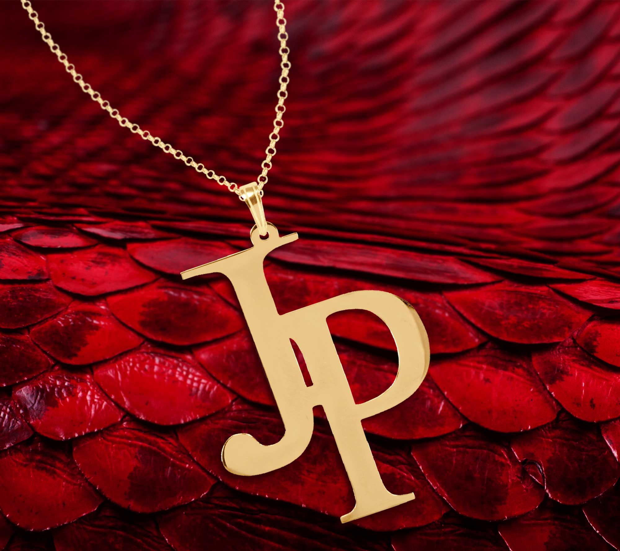 Personalized 2 Letter Initial Monogram Pendant Necklace in 14K Gold-Plated Sterling Silver