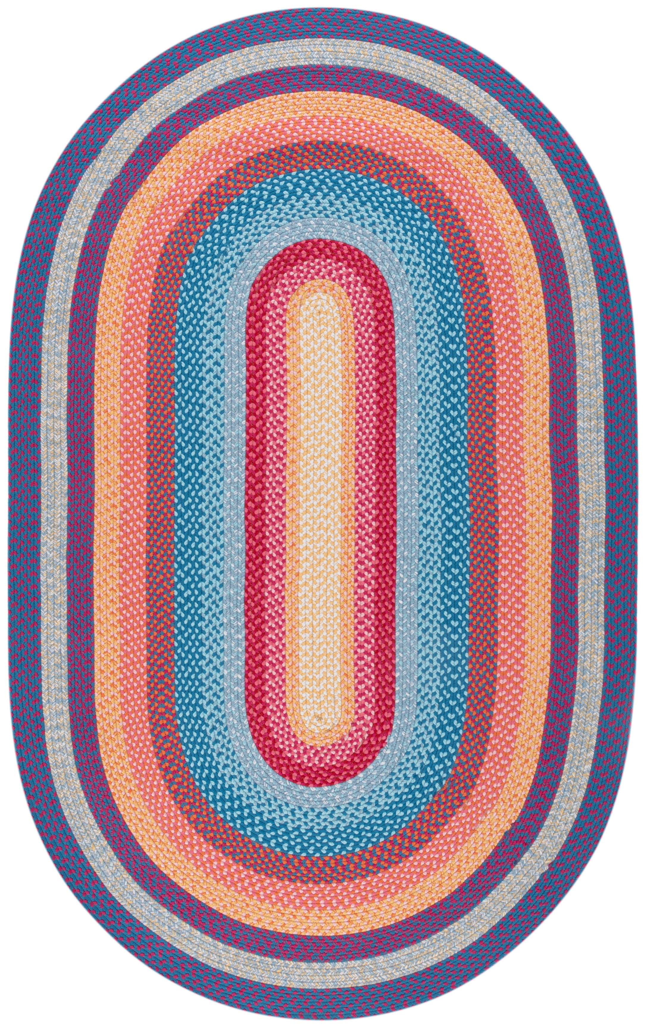 Safavieh Braided Ellen Bordered Machine Washable Reversible Area Rug, Red/Orange, 8' x 10' Oval