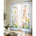 thumbnail image 5 of Happy Easter Bunny Sheer Curtains 84 Inch Length 2 Panels Set for Living Room/Bedroom, Spring Floral Burlap Blue Plaid Kitchen Curtains Grommet Semi-Sheer Curtains Drapes Window Treatments 52"x84"x2, 5 of 7