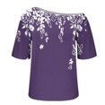 thumbnail image 7 of JTZGDY Womens Cotton Oversized Tshirts Funny Stars Printed Summer Boat Neck Off Shoulder Short Sleeve Basic Tunic Tees Tops Loose Fit Streetwear Clothes Purple L, 7 of 7