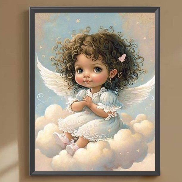 Pintura de diamante 5D DIY taladro redondo completo Ángel niño Kit decoración del hogar arte artesanal Hugtrwg Para estrenar