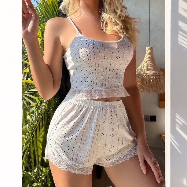 TaTaai Silky Two-Piece Sleep Set, Women's Breathable Hollow Out Pajamas, Soft Suspender Loungewear for Home Wear and Intimate Evening Relaxation Gift