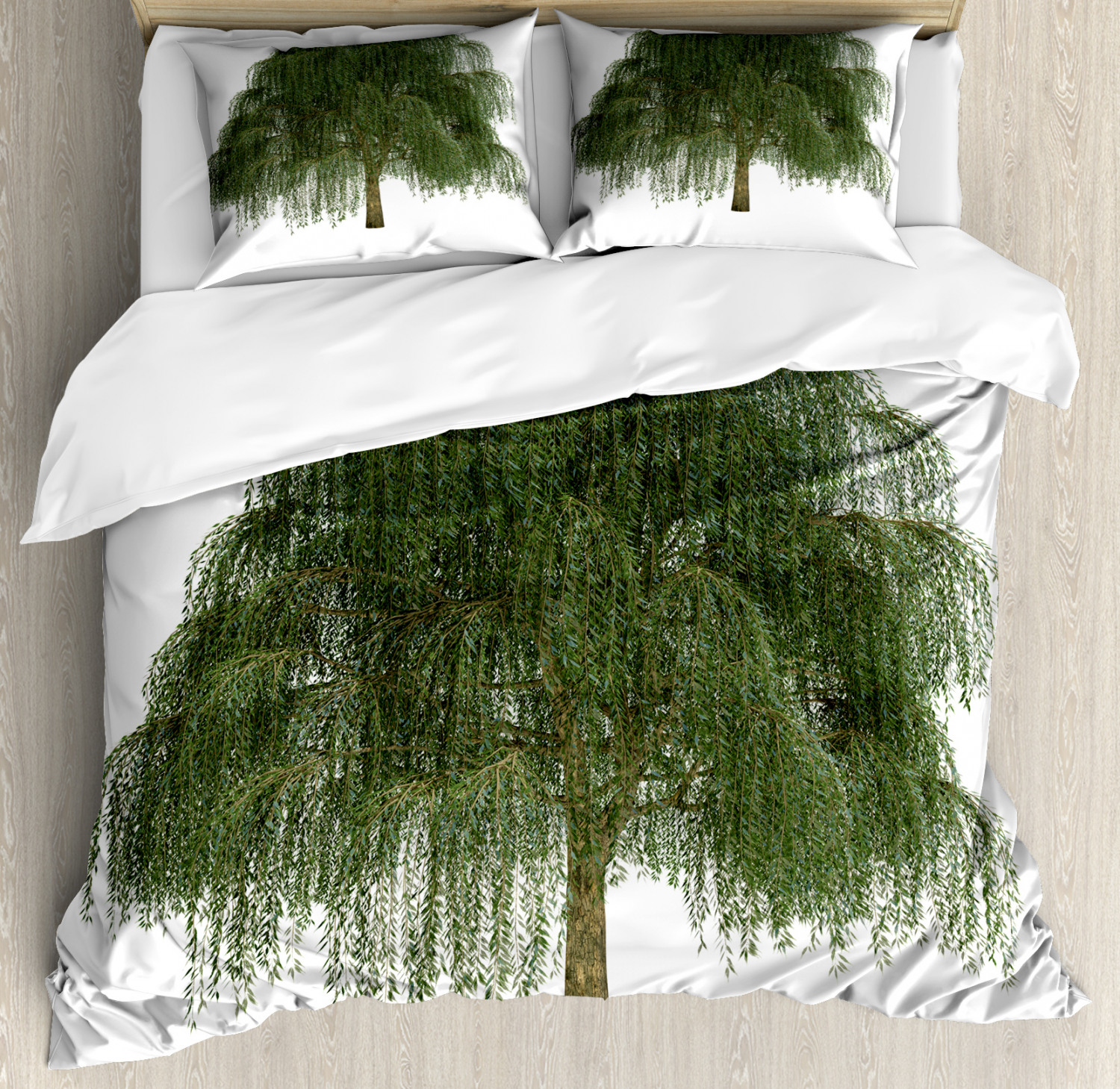 Willow Tree Duvet Cover Set King Size, Weeping Branches with Joyous Leaves Botanical Theme, 3 Piece Bedding Set with 2 Pillow Shams, Dark Green Olive Green and Green Brown, by Ambesonne - image 1 of 3